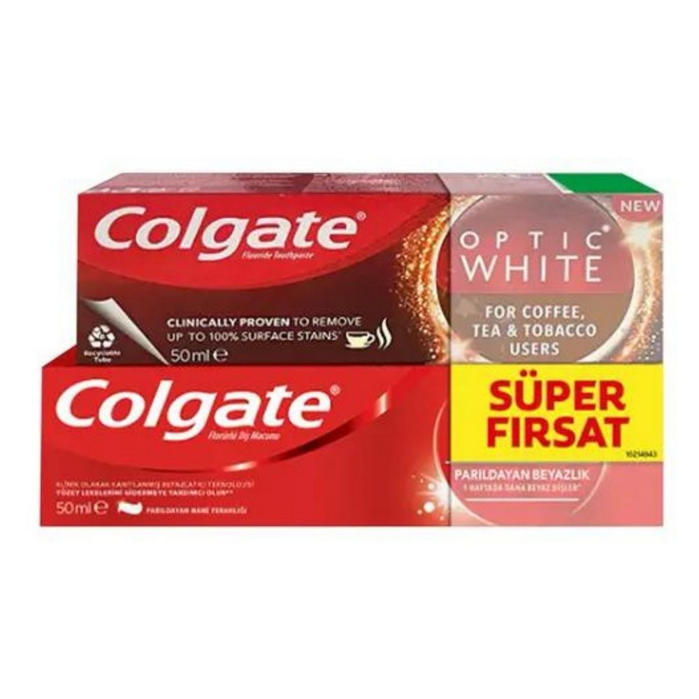Colgate Optik White Çay Kahve 50 Ml + Parıldayan Beyazlık 50 Ml