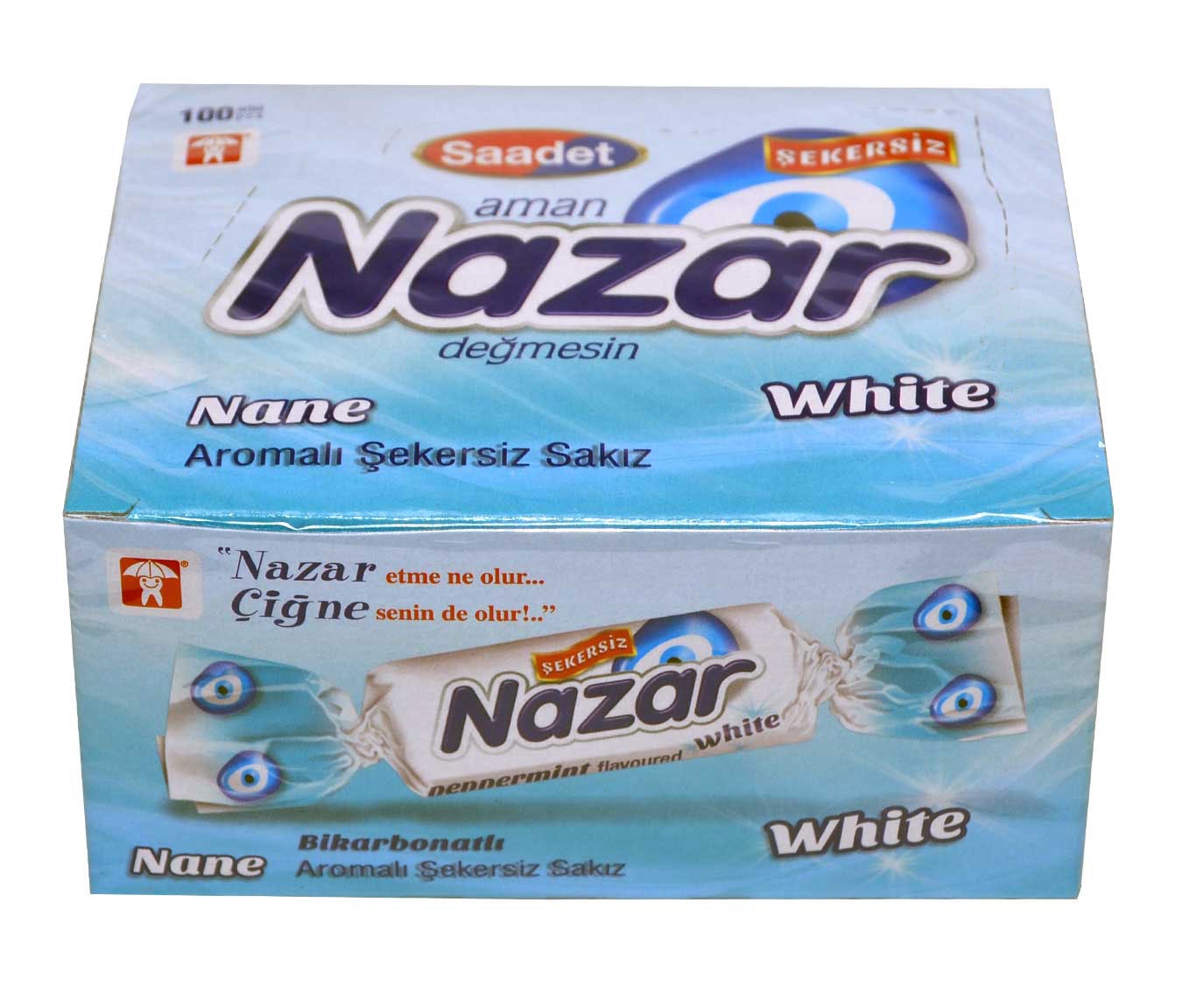 Nazar White Nane Aromalı Bikarbonatlı Şekersiz Sakız 100 lü Paket