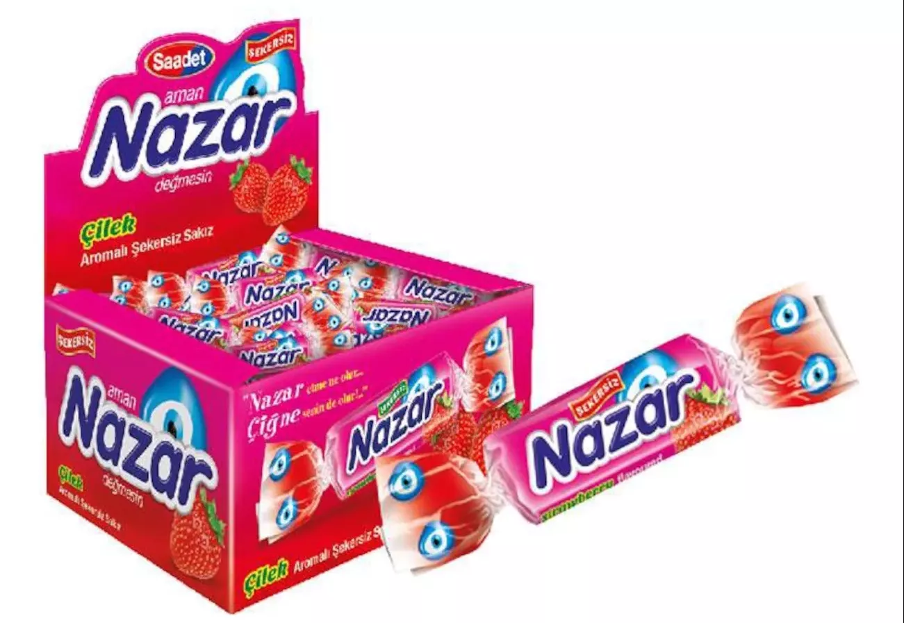 Nazar Çilek Aromalı Şekersiz Sakız 100 lü Paket