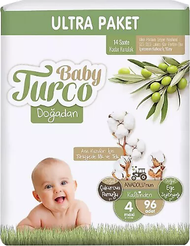 Baby Turco Bebek Bezi 4 Numara Maxi 96 lı Ultra Paket
